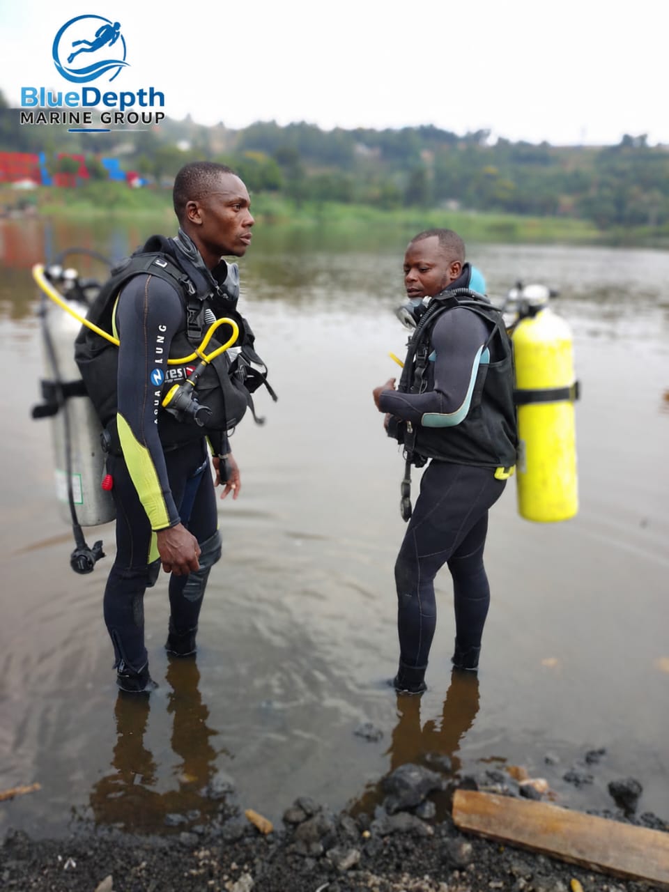 BlueDepth divers preparing for a dive on Rwanda's waters