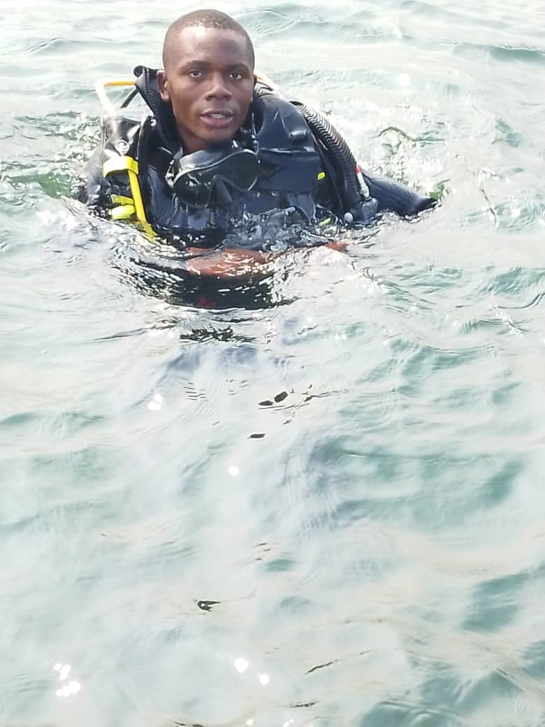 Diver suited up on the dive support boat